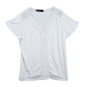 White V‑Neck Crochet Trim Women's Top